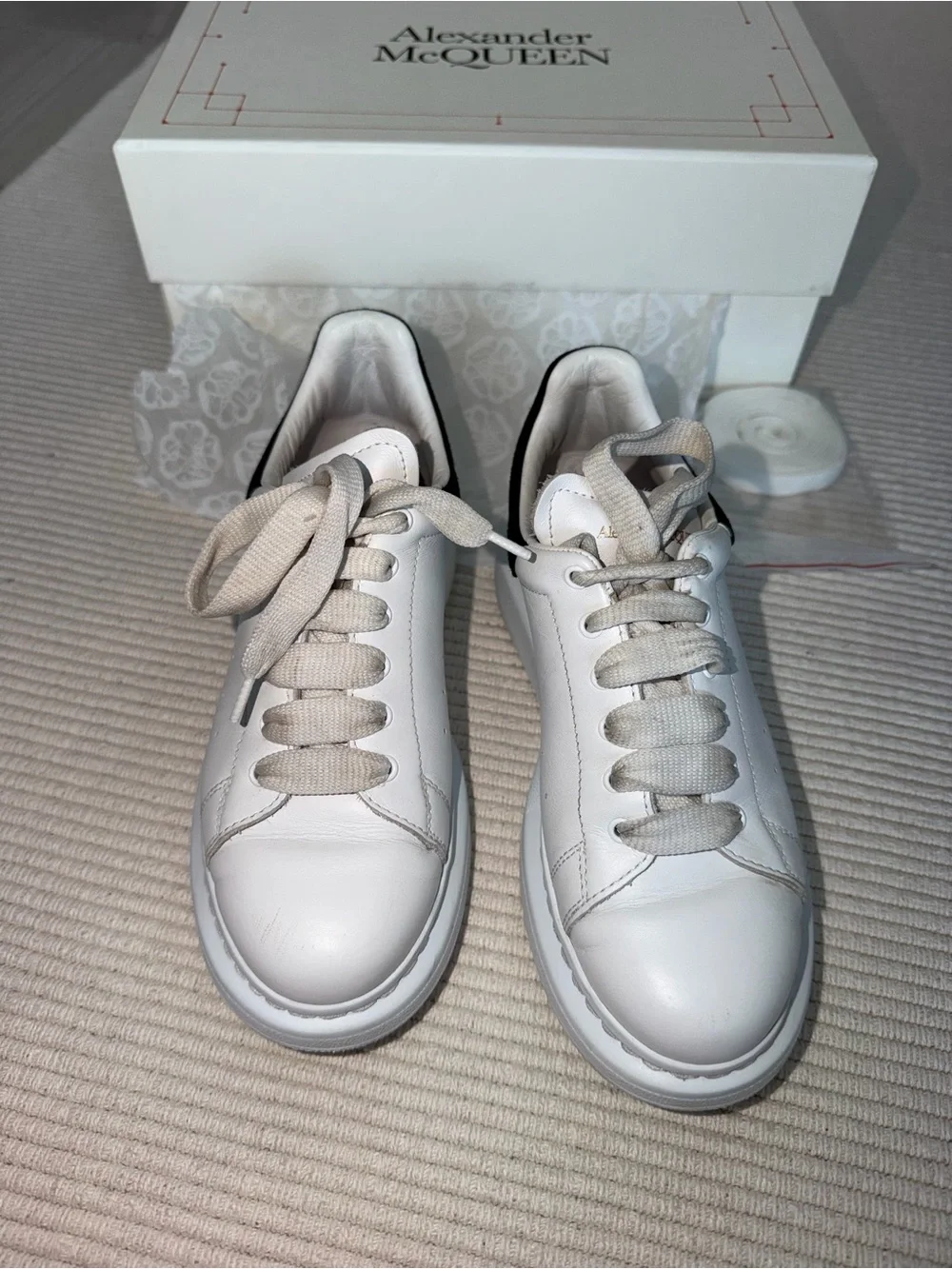 Alexander McQueen White Leather Sneakers with Cream Laces